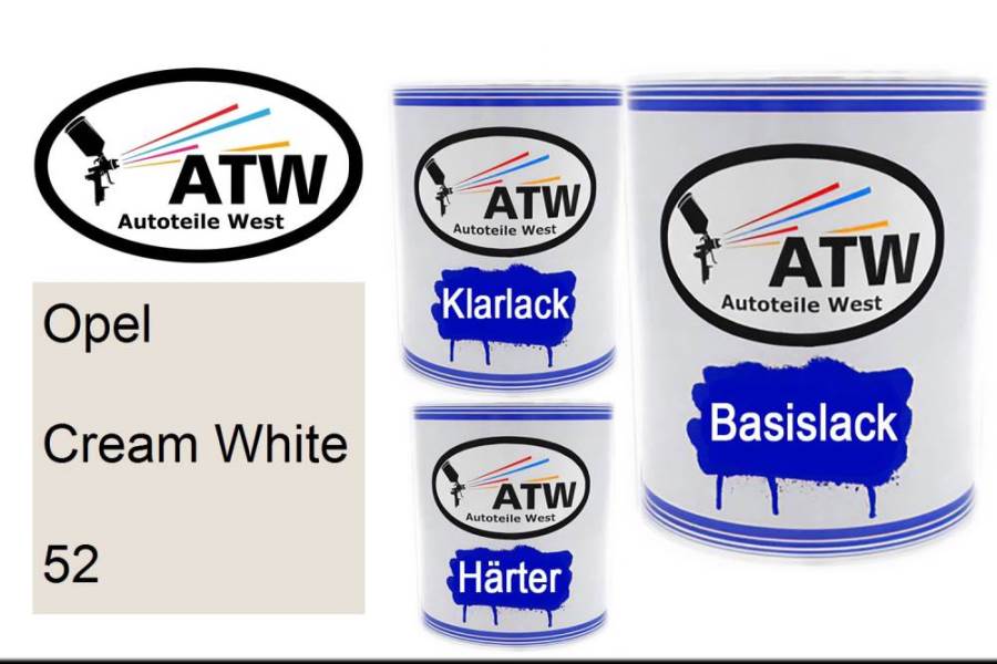 Opel, Cream White, 052: 1L Lackdose + 1L Klarlack + 500ml Härter - Set, von ATW Autoteile West.